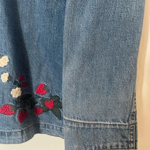 Madewell Blue Denim Jacket with Embroidered strawberries and sun. - Picture 8 of 8